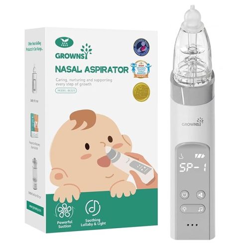 GROWNSY Nasal Aspirator for Baby, Electric Baby Nose Sucker with Larger Suction Chamber and More Powerful Suction, Automatic Nose Cleaner with Music and Light Soothing Function