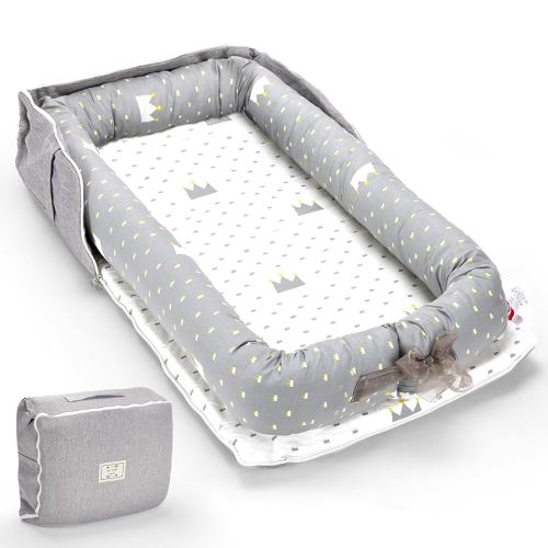Infant Lounger, Baby Nest for Newborns, Portable Breathable Baby Lounger Adjustable U-Shaped Safety Bumper for Cozy Comfort - Crown Ash