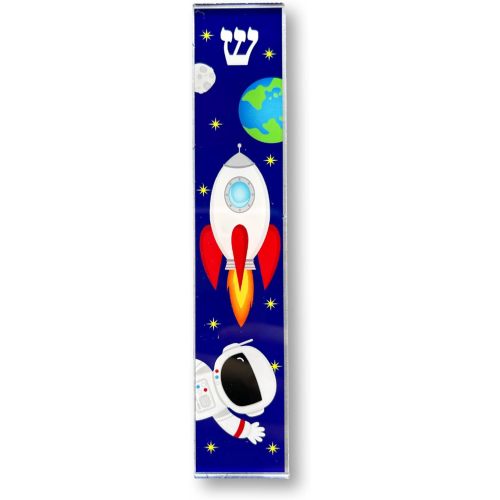 Children's Mezuzah Scroll Cases, Acrylic Aluminum Waterproof, Jewish Baby Naming, Gift for Bris (Astronaut Spaceship)