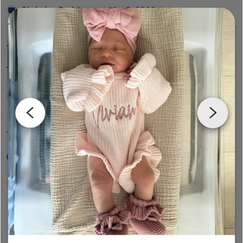 Keepsake Embroidered Knit Ruffle Romper, Personalized Newborn Name Chunky Sweater Romper Baby Girl, Embroidered Newborn Oversized Sweater