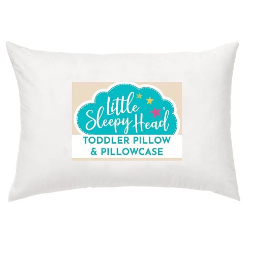Little Sleepy Head Toddler Pillow with Pillowcase 13x18 - Kids Pillow for Sleeping - Toddler Pillow - Better Neck Support Ergonomic Pillow and Toddler Pillowcase - Best Pillows for Kids (White)