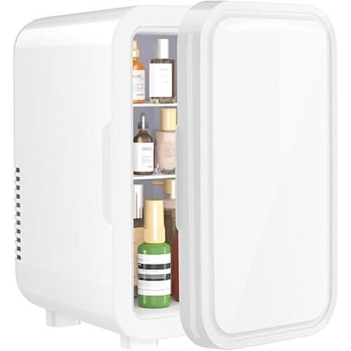 YASHE Mini Fridge, 6 Liter/8 Can 110V AC/DC Portable Thermoelectric Cooler Refrigerators for Bedroom, Skincare, Beverage, Office, Dorm Room and Car, White