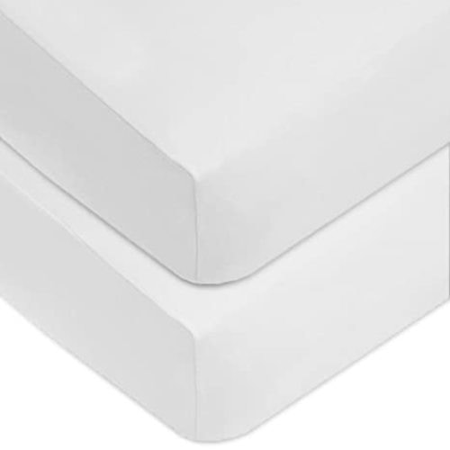 American Baby Company 2 Pack 100% Cotton Value Jersey Knit Fitted Crib Sheet for Standard Crib and Toddler Mattresses, White, for Boys and Girls