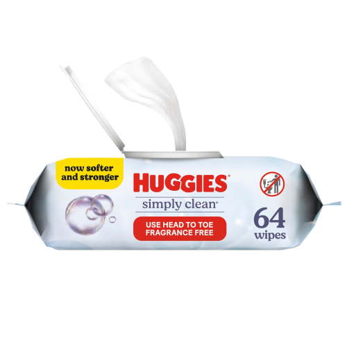 Huggies Simply Clean Baby Wet Wipers, Unscented, 1 Pack, 64 Total Count