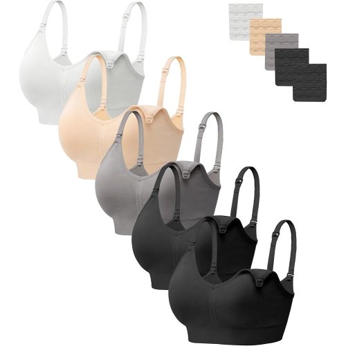 HBselect Women Maternity Bras 5 Pack Nursing Bras for Breastfeeding Seamless Pregnancy Sleep Bralette with Extra Extenders