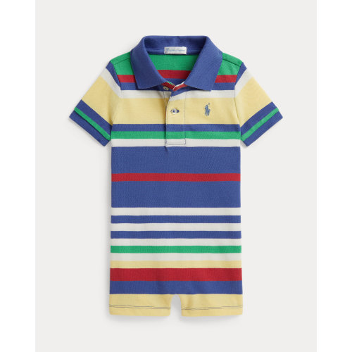 Striped Cotton Mesh Polo Shortall