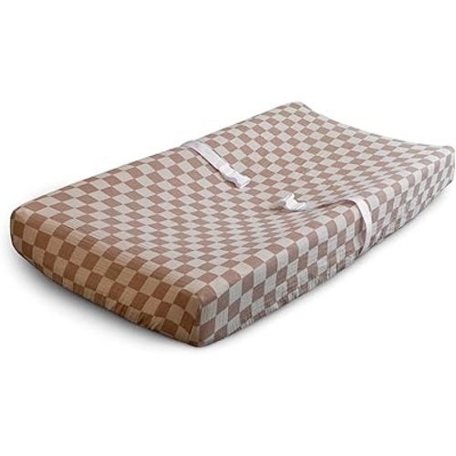 mushie Extra Soft Muslin Fitted Changing Pad Cover (Natural Check)