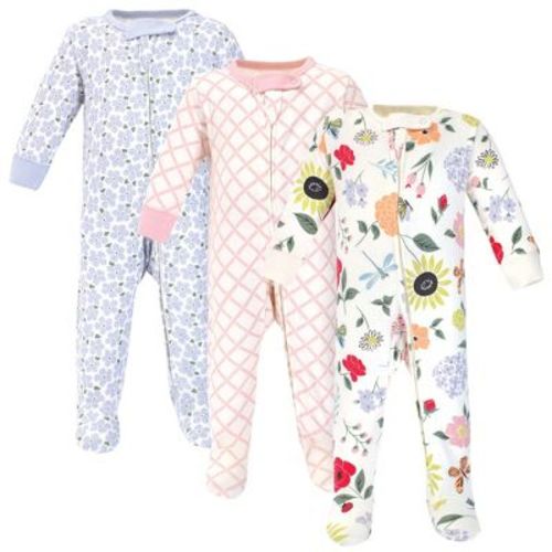 Touched By Nature Baby Girl Organic Cotton Zipper Sleep And Play 3pk, Flutter Garden, 3-6 Months