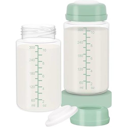 2pc 10oz Breastmilk Storage Bottle Compatible with SpectraS1 S2 9 Plus SG/Motif Luna/Others Wide-Mouth Flange, Breast Milk Container for Momcozy 22oz Portable Cooler, Pumping/Storage/Portable Bottle