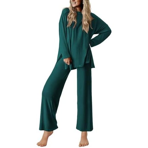Ekouaer Lounge Sets for Women Long Sleeve Pajamas 2026 Loungewear Soft Comfy Pjs Two Piece Travel Outfits Set