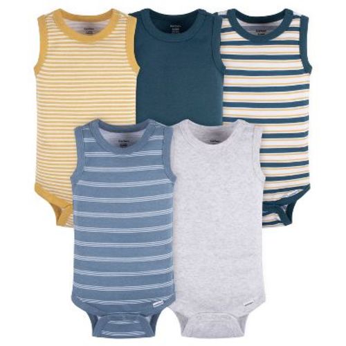 Gerber Baby Boys' 5-Pack Sleeveless Onesies Bodysuits, Blue Stripe, 6-9 Months