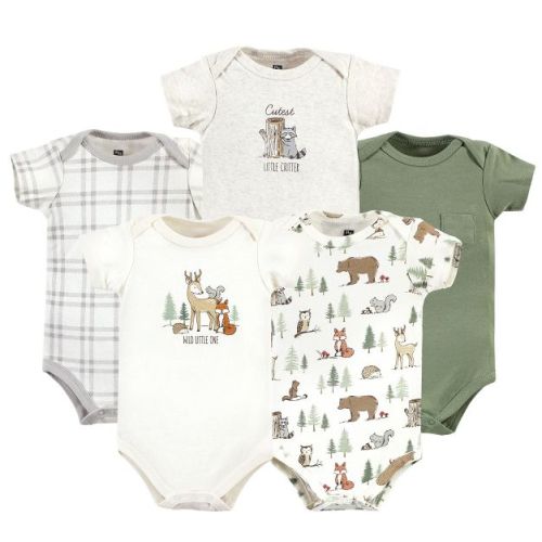 Hudson Baby Cotton Bodysuits, Forest Animals 5-Pack, 3-6 Months