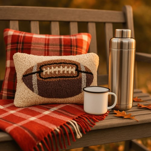 Hand-Hooked Wool Football Pillow - 8" x 12"