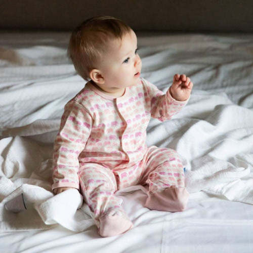 pink dancing elephants organic cotton magnetic parent favorite footie