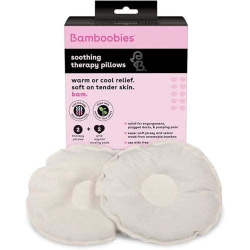Bamboobies Soothing Nursing Pillows, Daytime Nursing Pads - Reusable, Hot Cold Compress for Breastfeeding- Discreet Leak-Proof Washable Pads for Breastfeeding - 2 Compress Pads, 2 Nursing Pads