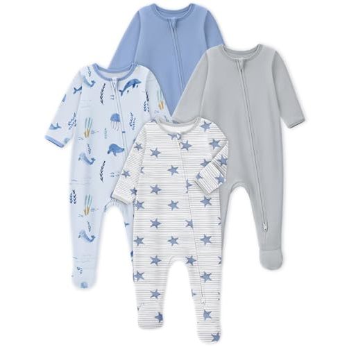 Looxii Baby Pajamas 100% Cotton Baby Sleepers for Newborn 0-3 3-6 6-9 Months Boys Girl Clothes 4pcs Footed PJs