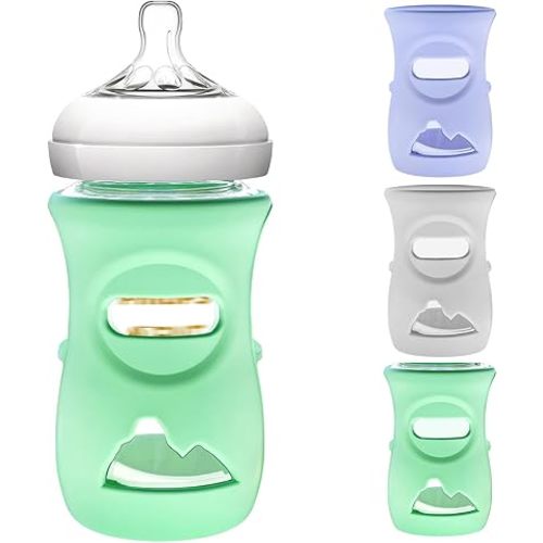 3 Pack Silicone Sleeve for Philips Avent Glass Bottle - Shatter Proof Natural Silicone Bottle Sleeve for Anti Colic Baby Bottles 8 oz & 4 oz - Anti Flow Sleeve for Infant Bottles