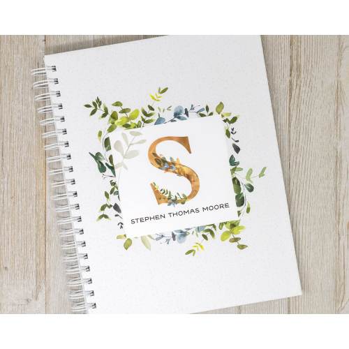 Baby Memory Book - Hardcover Personalized First Year Baby Journal - Baby Boy or Girl Book - Leaves - Leafy Initial