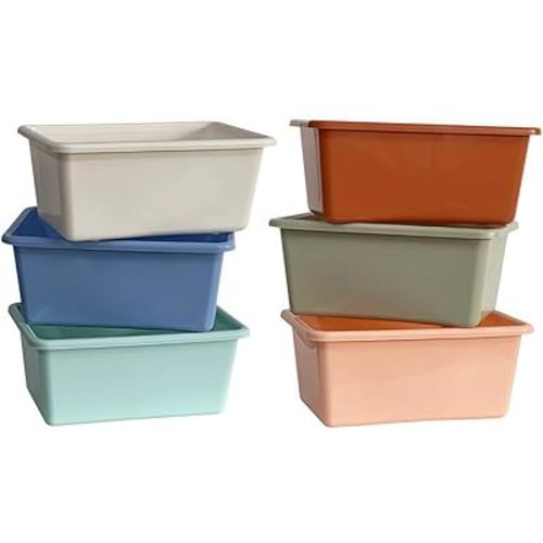 RAUVOLFIA 6 Pack Small Cubby Bin Storage Bins, Multi-Purpose Plastic Storage Bins Stackable Organizer Storage Cubbies for Home, Playroom, Classroom (Boho)