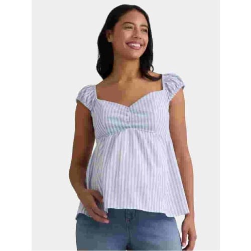 Time and Tru Women’s Maternity Babydoll Top with Cap Sleeves, Sizes S-2XL