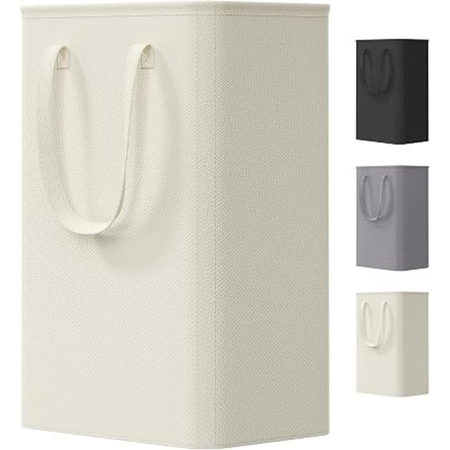 Lifewit 50L Narrow Laundry Basket Tall for Dirty Clothes, Slim Collapsible Laundry Hamper with Handles, Laundry Bag Bin for Bedroom Dorm Laundry Room, White