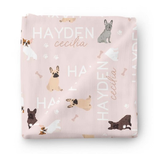 Personalized Baby Name Swaddle Blanket | French Bulldog