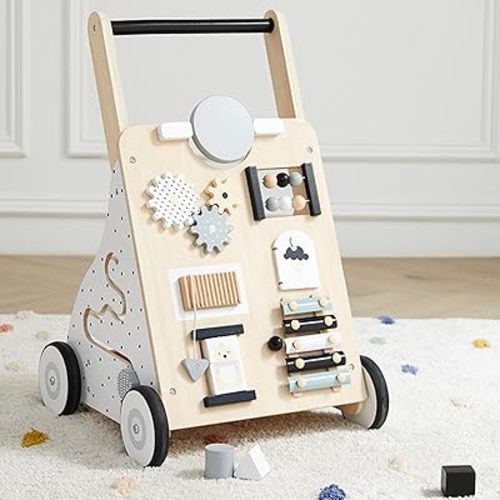 Asweets Wooden Baby Walker Push and Pull Learning Activity Walker Kids’ Activity Toy Multiple Activities Center Develops Motor Skills & Stimulates Creativity(Natural)
