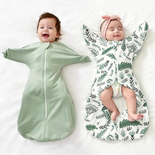 3-6 Months | ZIGJOY Baby Transitional Swaddles for Newborns: 0.5 Tog Arms Up Sleep Sack 3-6-12 Months Soft Cotton Shark Fin 2 Way Zipper