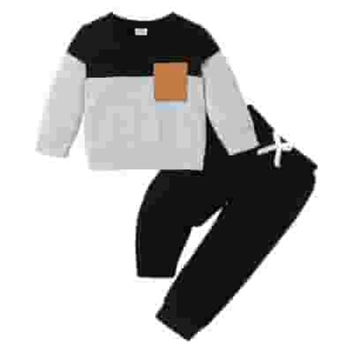 HCNTES Toddler Baby Boy Clothes Long Sleeve Crewneck Sweatshirt Casual Pants 2Pcs Fall Winter Outfit（Black,6-9 Months)
