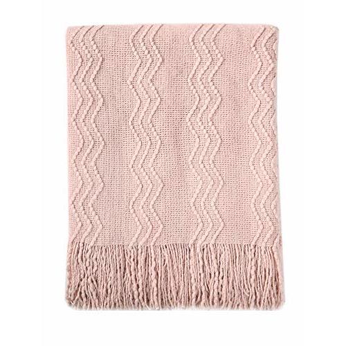 BOURINA Pink Throw Blanket 50x60 Inches Throw Textured Solid Soft Sofa Throw Couch Cover Knitted Decorative Blanket