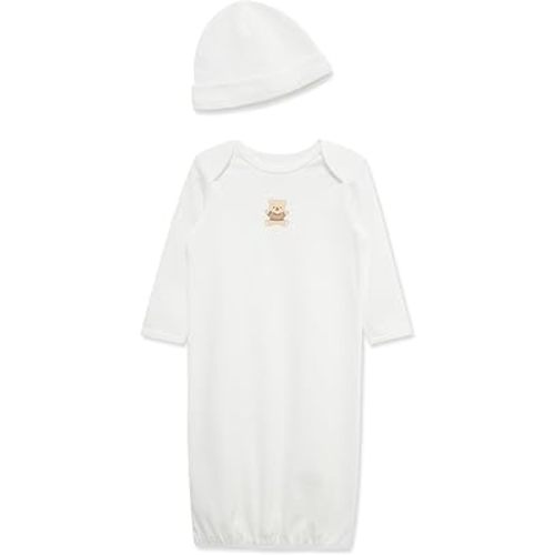 Little Me Clothes for Baby Boys' 2-Piece Nightgown and Cap Set 100% Cotton with Elastic Bottom, Baby Essentials