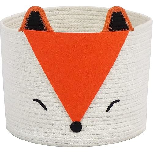 Orange Fox Storage Basket - Medium, Multipurpose for Baby Diapers, Laundry, Kids Room, Dog/Cat Toys - Ideal for Woodland Nursery Decor & Organizing