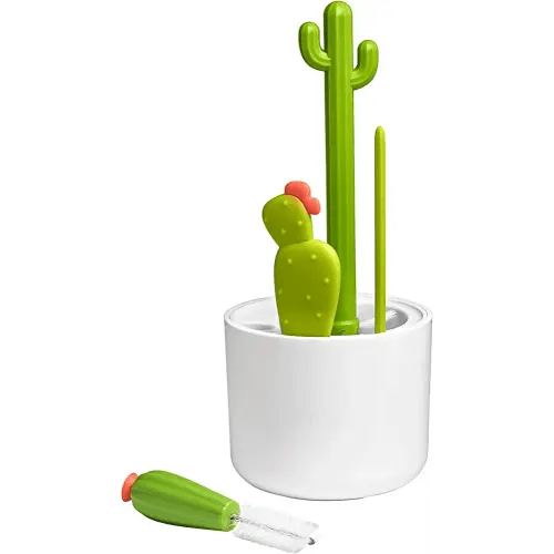 Boon Cacti Bottle Cleaning Brush Set - Includes Bottle Brush, Nipple Brush, Detail Brush, and Straw Brush - Baby Bottle Brush Set for Bottle Drying Rack - Baby Essentials - 4 Count