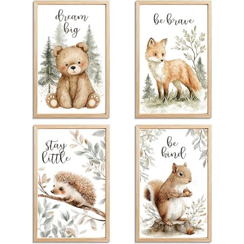 TracyArt Woodland Nursery Decor - Vintage Be Brave Be Kind Stay Little Dream Big, Safari Nursery Decor, Unframed 4 Pcs