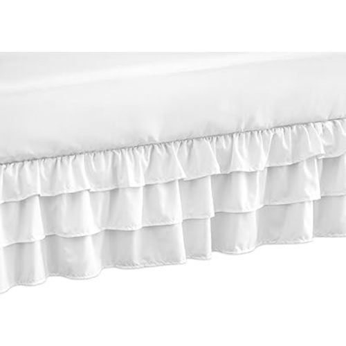 Solid Color White Shabby Chic Girl Ruffled Crib Bed Skirt Dust Ruffle for Harper Collection by Sweet Jojo Designs
