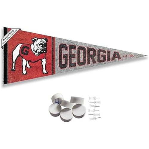 College Flags & Banners Co. Georgia Bulldogs Retro Throwback Vintage Pennant Flag and Wall Tack Mount Pads