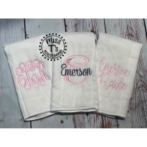 Monogrammed Set of 3 Personalized Burps / Baby Gift/ Cloth Diaper/ Baby Girl/ Baby Boy / Set of 3 Burp Rag / Embroidered