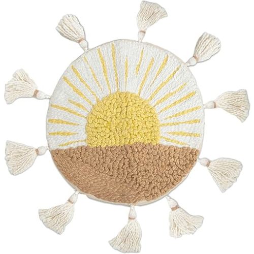 Crane Baby Pillow, Decorative Round Pillow for Nursery and Toddler Rooms, Sunshine, 12" x 12"