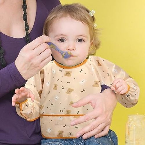 Accmor 4 Pack Long Sleeve Bibs, Baby Smock Waterproof Sleeved Bib Smock for Baby Toddler 6-36 Months