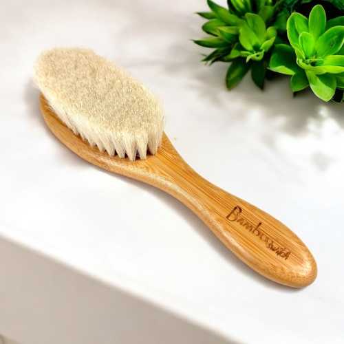 Baby Bamboo Hairbrush | Ethically Sourced Soft Goat Hair Bristles | Natural Smooth Hair Brush | Stainable Baby Gift | Eco Friendly