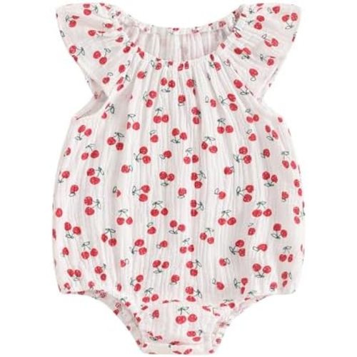 Fanvereka Infant Newborn Baby Girl Summer Romper Toddler Girls Bodysuit Cherry Sleeveless Jumpsuit Playsuit Clothing