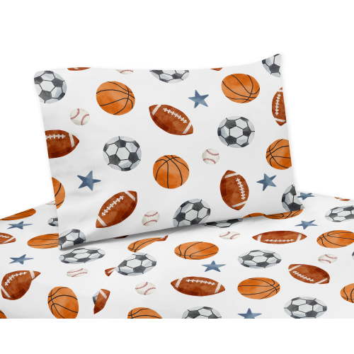 Sweet Jojo Designs Watercolor Sports Theme Boy Twin Size Sheet Set 3 Piece