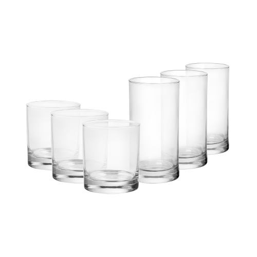 Mainstays Glass Drinkware Set, 12 Pieces Clear Tennyson with Cooler and Rock Glasses