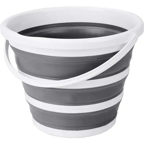 Eurow Indoor and Outdoor Collapsible Bucket with Handle, 10 Liters, 2.6 Gallons, Gray and White