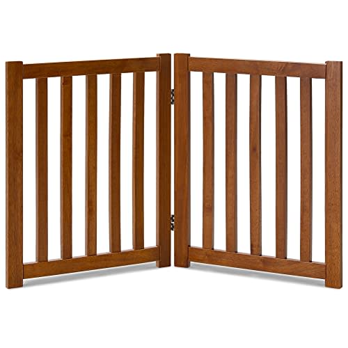 LZRS Solid Hardwood Freestanding Pet Gate,Wooden Dog Gates for Doorways,Nature Wood Dog Gates for The House,Dog Gate for Stairs,Freestanding Indoor Gate Safety Fence,Oak,24" Height-2 Panels