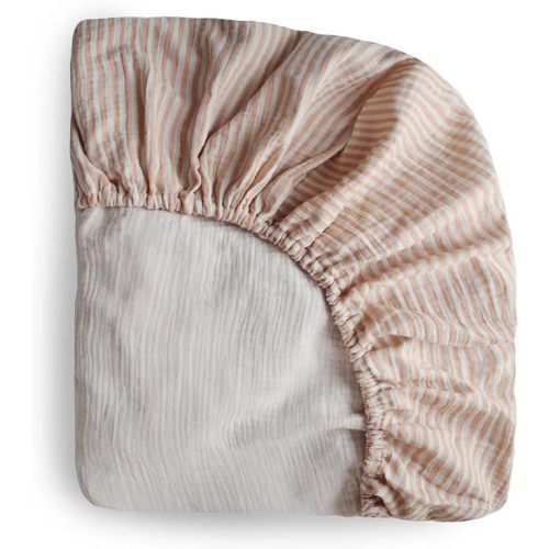 mushie Mini Extra Soft Muslin Fitted Crib Sheet | 24"x 38" (Natural Stripe)