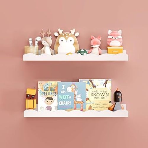 Floating Shelves for Wall Décor 24 Inch Long Set of 2 Nursery Book Shelves Bathroom Shelves Over Toilet Shelf for Books, Plants, Toys, Photo Frames, Picture Ledge-White