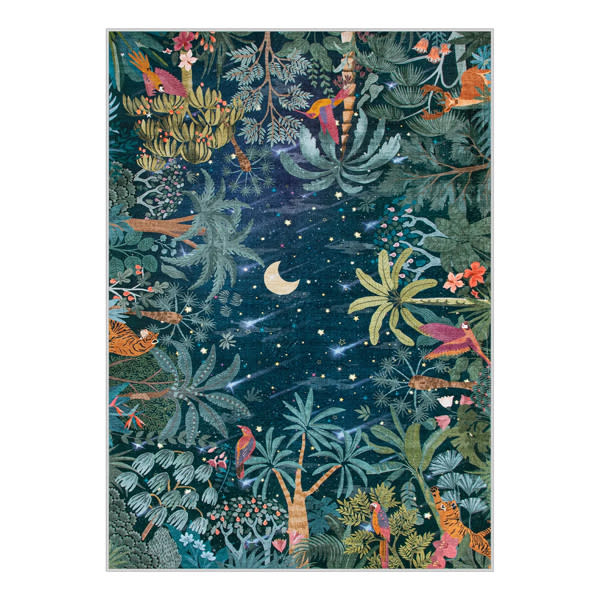 Jovence Washable Jungle Midnight Blue Area Rug