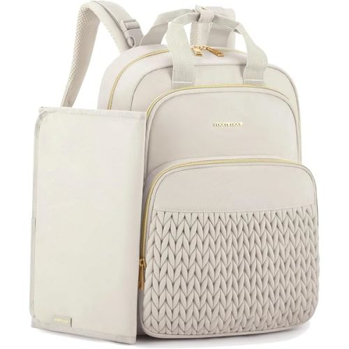 mommore Diaper Bag Backpack Large Baby Bag for Boys Girls Quilted Travel Diaper Backpack with Changing Pad, Stroller Straps