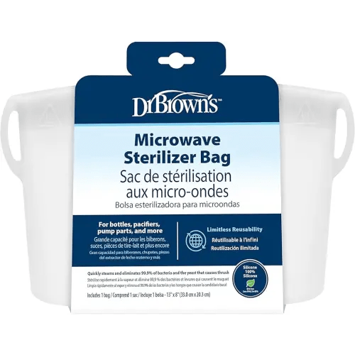 Dr. Brown's Microwave Steam Sterilizer Bag for Baby Bottles, Breast Pump Parts & Other Toddler Accessories, 100% Silicone, Reusable Sterilizing Bag